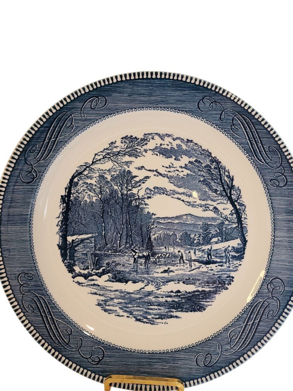 Vintage Royal China Company Currier and Ives 12" chop plate Getting Ice